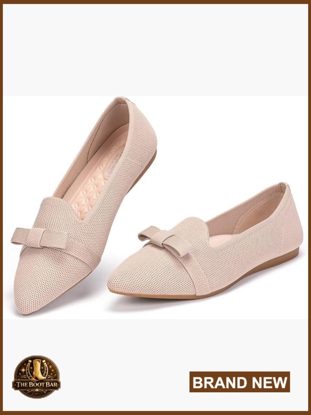 Pointed Toe Ballet Flats with Bow Comfortable Knit Loafer Flats for Women